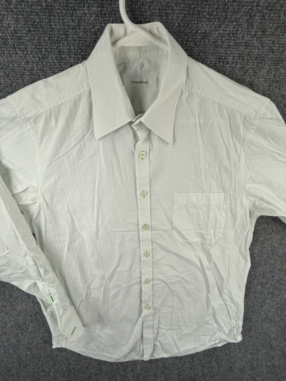 Ermenegildo Zegna 39 15.5 Stripe Long Sleeve Button Up Green Button Hole *****